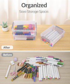 6 Pack Extra Large Pencil Box, Plastic Pencil Case Crayon Box | Clear Marker Organizer Plastic Containers with Lid, Stackable Storage Boxes for Art Craft,Back to School Supplies, Multi