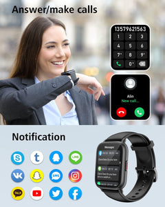 Smart Watch - 1.85" HD Fitness Tracker with Call Answering, Spo2 & Heart Rate Monitor, Waterproof, 100+ Sports Modes, 2 Bands for Men & Women