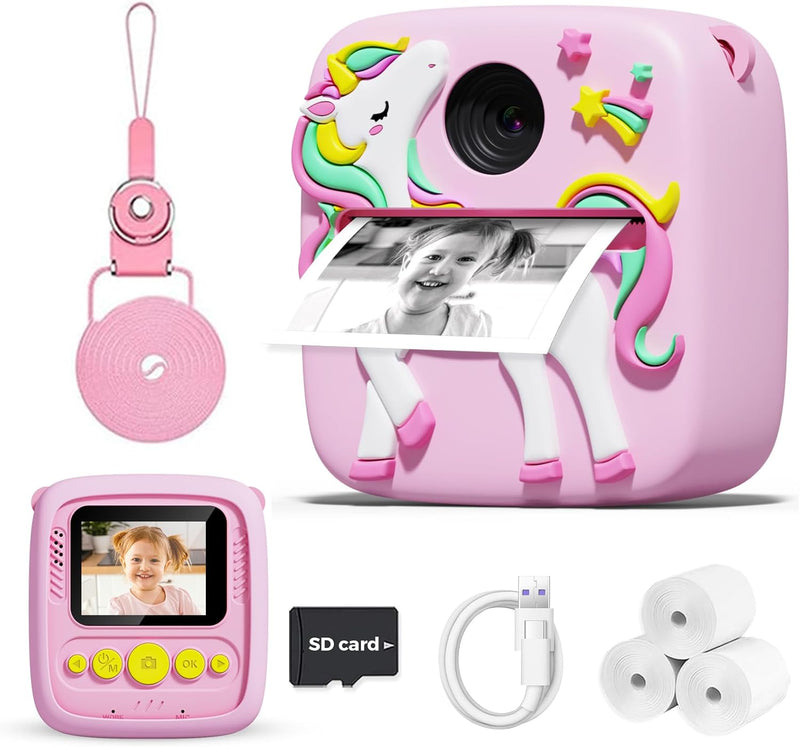 Kids Camera Instant Print, Christmas Birthday Gifts for 3 4 5 6 7 8 9 Year Old Boys Girls, 1080P Kids Digital Camera Toddler Boys Girls Toys Age 3-9 Pink