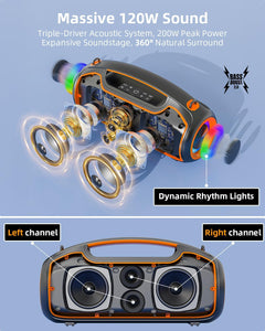 Powerful Portable Bluetooth Speakers - 200W Peak Sound, Deep Bass, Waterproof, 24H Playtime, Perfect for Parties!