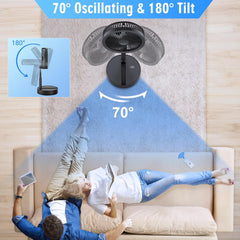 Portable Oscillating Standing Pedestal Fan with Remote Control, 8.6 Inch Silent 8000Mah Rechargeable Battery USB Powered Floor Fan, Height Adjustable Foldable Desk Table Fans for Bedroom Home Black