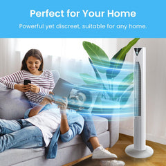 ® 46" Ultra-Powerful Bladeless Tower Fan with 45W Motor, Oscillating Portable Air Circulator, 3 Cooling Speeds, 4 Operational Modes, and 12-Hour Timer for Home & Office - White