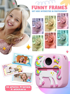 Kids Camera Instant Print, Christmas Birthday Gifts for 3 4 5 6 7 8 9 Year Old Boys Girls, 1080P Kids Digital Camera Toddler Boys Girls Toys Age 3-9 Pink