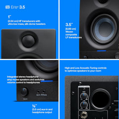 Eris 3.5 Gen 2 Powered Studio Monitor Speakers - High-Quality 3.5" 2-Way Pair for Gaming, Multimedia & Music Production - 50W Power