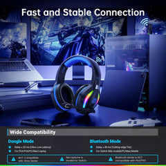 FC100 Wireless Gaming Headset with Mic - 2.4Ghz & Bluetooth Headphones, 3D Stereo Sound & 50Hrs Battery Life, for PS5, PS4, Mac, PC, Tablets, Blue