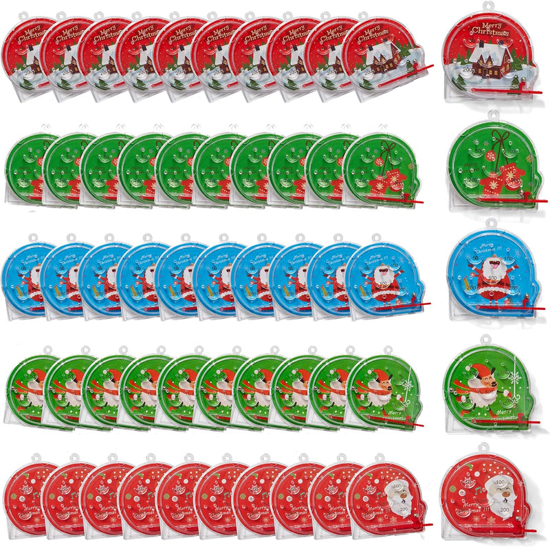 - 50 Mini Christmas Pinball Toy Games, 6Cm - Assorted Festive Designs for Kids, Christmas Crackers, Stocking Party Gift Bag Fillers and Favours