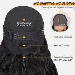 22 Inch 200% Density 6X6 HD Lace Closure Glueless Wig Human Hair Pre Side C Part Loose Body Wave Brazilian Human Hair Wig with Fringe for Women Layered Cut Wear and Go Glueless Human Hair Wig