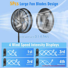Portable Oscillating Standing Pedestal Fan with Remote Control, 8.6 Inch Silent 8000Mah Rechargeable Battery USB Powered Floor Fan, Height Adjustable Foldable Desk Table Fans for Bedroom Home Black