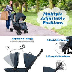 Double Pushchair with Adjustable Backrest and Sunshade