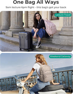 Travel Backpack for Women, 15.6" College Laptop Backpack, Black | Fits 15.6" Laptop, Personal Carry-On Size with Trolley Sleeve, Quilted Style for College Nurse Teacher, Water-Resistant