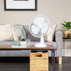 12" Inch, Lightweight, Portable Desk Fan, 3 Speeds, Wide-Angled Oscillation, Powerful Airflow, Quiet Operation, Perfect for Bedroom or Office, White - RHPDF1221
