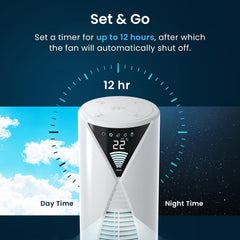 ® 46" Ultra-Powerful Bladeless Tower Fan with 45W Motor, Oscillating Portable Air Circulator, 3 Cooling Speeds, 4 Operational Modes, and 12-Hour Timer for Home & Office - White