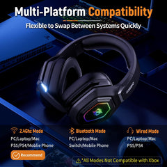Wireless Gaming Headset, Compatible with PC Ps5 Ps4 Boasts 2.4Ghz Lossless Audio, USB & Type-C, Flip Microphone and 40-Hr Battery - Suited for Switch, Laptop, Mac