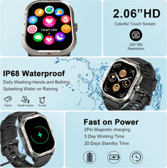 Men's Smart Watch with GPS - 2.06" HD Military Fitness Tracker, Call Function, Heart Rate & Sleep Monitor, 100+ Sports Modes, Waterproof for Android & iOS