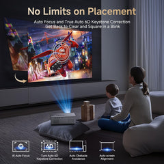 4K Smart Projector for Home and Outdoor Cinema with Netflix Smart OS, HDR10, AI Auto Focus, 6D Keystone, WiFi 6, and Bluetooth 5.3