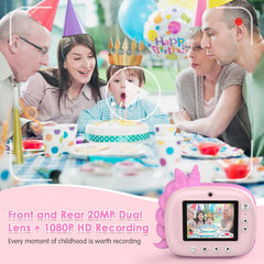 Kids Camera Instant Print, Digital Camera for Kids with No Ink Print Paper & 32G TF Card, Selfie Video Camera with Color Pens for DIY, Fun Gift for Girls Boys 3-14 Years Old (Pink)