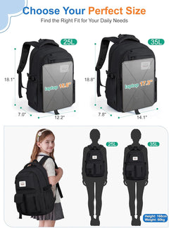 Lightweight School Backpack Womens, Cute School Bag for Teenager Girls, 15.6 Laptop Rucksack Backpack for School Casual Daypacks Travel Backpack for College Work Black 25L