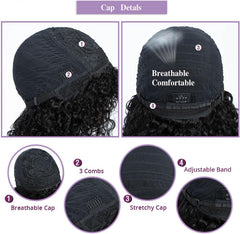 Human Hair Wig with Fringe - 14 Inch Kinky Curly Machine Made Wig with Bangs, Re-Stylable Dyeable Breathable Glueless Real Hair Wigs for Black Women.
