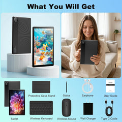 Android 15 Tablet, 10.4 Inch Tablet, Android Tablets with Keyboard Pen Case Mouse Earphone, 20GB RAM+64GB ROM (TF 1TB), 5000Mah, Wifi 6, BT5.4, Dual Cameras & Speakers, Black