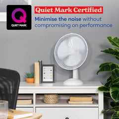 12" Inch, Lightweight, Portable Desk Fan, 3 Speeds, Wide-Angled Oscillation, Powerful Airflow, Quiet Operation, Perfect for Bedroom or Office, White - RHPDF1221