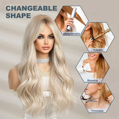 Long Wavy Blonde Wigs for Women Natuaral Synthetic Hair Heat Resistant Ombre Wig for Daily Party Cosplay Use