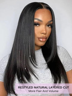 Silky Straight Human Hair Wig for Black Women,200 Density 22 Inch 9X6 HD Lace All Day Comfort Flexi-Fit Invisi Drawstring Wear and Go Glueless Wig Human Hair Pre Plucked Pre Cut Friendly to Beginners