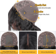 16 Inch Human Hair Wig with Fringe Wear and Go Glueless Wig Human Hair 2X4 Lace Front Body Wave Human Hair Wig for Women 100% Real Brazilian Hair Wigs with Bangs Natural Black