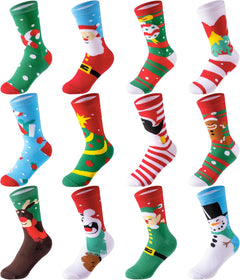 Festive  12 Pairs Christmas Crew Socks for Women - Perfect Holiday & Birthday Gift!