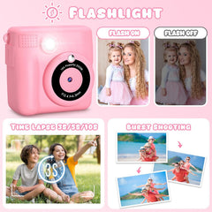 Kids Camera Instant Print,1080P Digital Instant Camera for Kids, 32GB Card, 3 Rolls Print Paper, Birthday Gifts Childrens Selfie Toys for Boys Girls Age 3-12,Pink