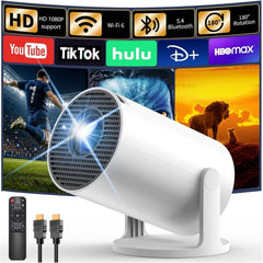 [Built-In Apps & 2026 Upgraded]  Mini Projector for Bedroom with Wifi and Bluetooth, Y4 Portable Projector Support 4K 1080P, Auto Keystone 180° Rotatable, Compatible with Hdmi/Usb/Pc/Phone