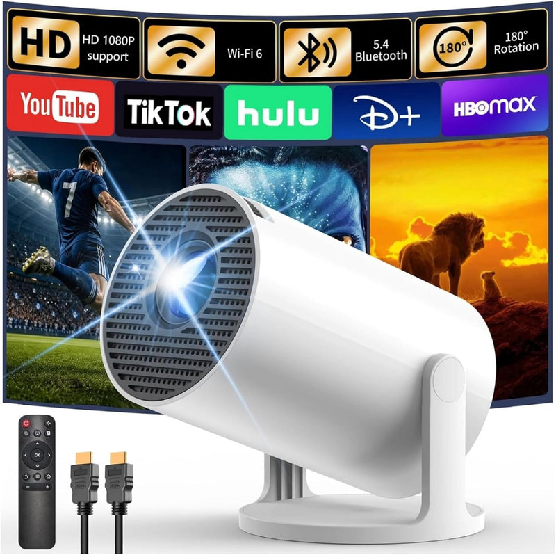 [Built-In Apps & 2026 Upgraded]  Mini Projector for Bedroom with Wifi and Bluetooth, Y4 Portable Projector Support 4K 1080P, Auto Keystone 180° Rotatable, Compatible with Hdmi/Usb/Pc/Phone