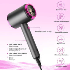 Hair Dryer Professional Lonic Hairdryer with 3 Speed 3 Heatsetting, Cool Shot Button, 1 Concentrator for Women Man Quickly Dry Hair Gray
