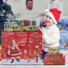 Extra Large Christmas Bags for Gift, 10PCS Reusable Christmas Tote Bags with Handles, Multipack Xmas Gift Bags Non-Woven Christmas Treat Shopping Bags Xmas Party Favor, 40 X 36 X 15Cm