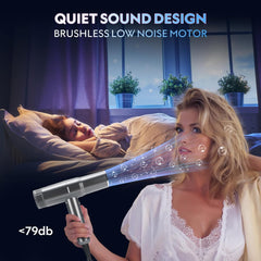 High-Speed Hair Dryer, Professional Salon Fast Drying Ionic Diffuser Hairdryer for Women and Men,  Blow Dryer with Low Noise Brushless Motor for Home, Travel and Gift(Gray)