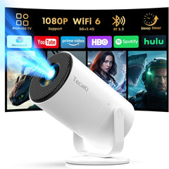 Android 14 Mini Projector with Bluetooth 5.2 & Wifi 6 | Built-In Apps, 180° Rotatable, Auto Keystone, 1080P Portable for Home Bedroom, Compatible with TV Stick, HDMI, USB