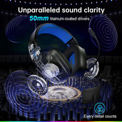 FC300 Wireless Gaming Headset - Immersive 3D Stereo Sound, 50Hr Battery Life, Bluetooth & 2.4GHz USB Compatible for PS5, PS4, PC, Switch & Mobile - Stylish Blue Design