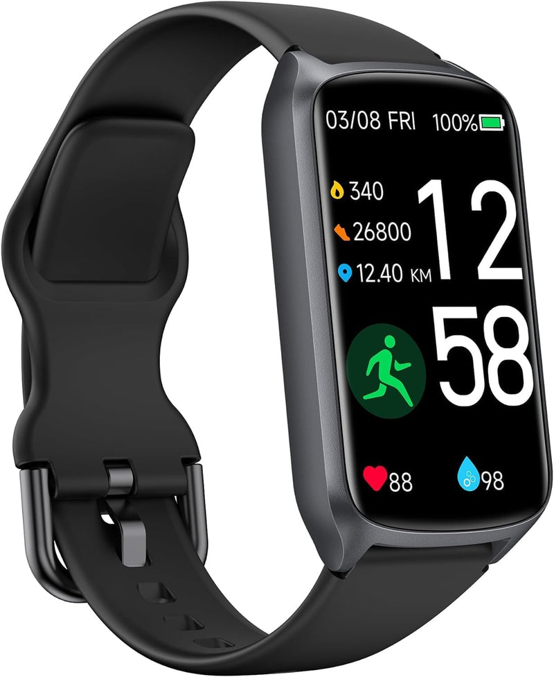 Health Fitness Tracker with 24/7 Heart Rate, Blood Oxygen, Blood Pressure, Sleep Tracker, Step Counter, 5ATM Waterproof Activity Trackers and Smart Watches for Women Men Kids (S & L Bands Included)