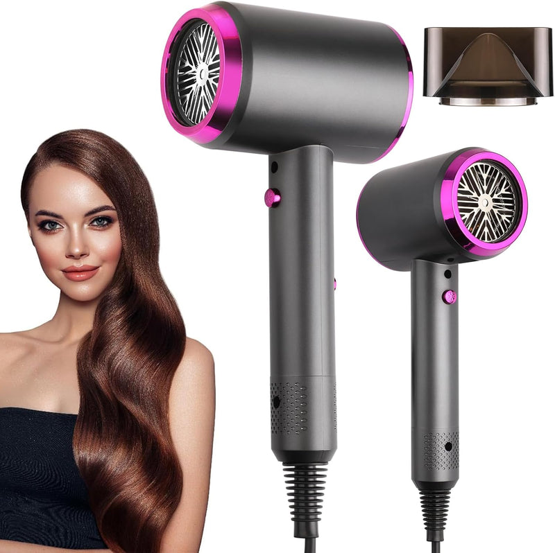 Hair Dryer Professional Lonic Hairdryer with 3 Speed 3 Heatsetting, Cool Shot Button, 1 Concentrator for Women Man Quickly Dry Hair Gray