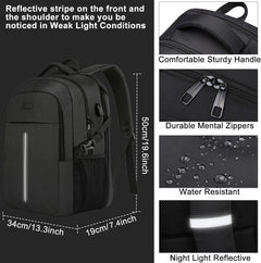 Extra Large Backpack for Men 50L,Water Resistant 17Inch Travel Laptop Work Bag with USB Charging Port anti Theft Big Business TSA Approved Computer Rucksack Women College School,Black
