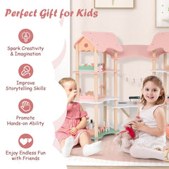 Multi-Layer Wooden Dollhouse Versatile Kids Playhouse Toy with 7-Room
