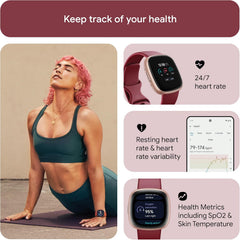 Versa 4 Fitness Smartwatch - GPS, 6-Day Battery Life, IOS & Android Compatible, Stylish Beet Juice/Copper Rose Design