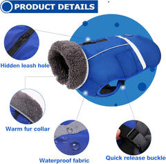 Warm Dog Coat Reflective Dog Jacket, Waterproof Dog Winter Coat Turtleneck Dog Clothes for Cold Weather, Thick Fleece Dog Snowsuit Christmas Dog Vest Pet Apparel for Small Medium Large Dogs 2XL