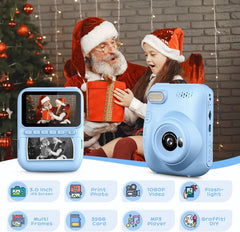 Kids Camera Instant Print, 3.0'' Instant Camera for Kids with 32GB Card & 3 Rolls Print Paper, 1080P Kids Digital, Gift Toy for Boys Girls 3-12 Years Old