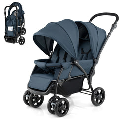 Double Pushchair with Adjustable Backrest and Sunshade