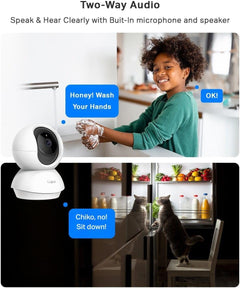 TC70 Pan/Tilt Indoor Camera House Security Camera, Dog Camera, No Monthly Fee, AI Detection, Wifi Camera, Baby Camera Monitor, 1080P Full HD, 360° View, Night Vision, Works with Alexa & Google