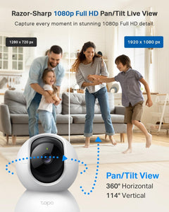 TC70 Pan/Tilt Indoor Camera House Security Camera, Dog Camera, Pet Camera with AI Detection, Baby Camera Monitor, 1080P Full HD, 360° View, Night Vision, Works with Alexa,No Monthly Fee