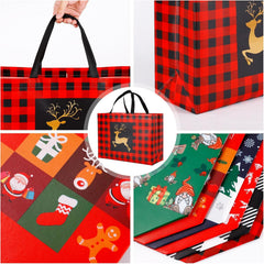 20 Pack Christmas Bags Assorted Sizes, Reusable Non-Woven Christmas Tote Bags with Handle, Perfect for Gift Wrap/Party Favor Supplies (4 Extra Large 8 Large 8 Medium)