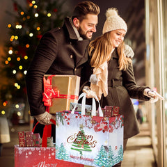 Extra Large Christmas Bags for Gift, 10PCS Reusable Christmas Tote Bags with Handles, Multipack Xmas Gift Bags Non-Woven Christmas Treat Shopping Bags Xmas Party Favor, 40 X 36 X 15Cm