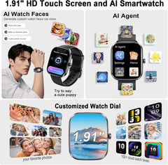 2026 AI Smart Watch for Men & Women - ChatGPT Assistant, 1.91" HD Display, 115+ Sports Modes, Bluetooth 5.4 Calling, 200+ Watch Faces, IP68 Waterproof, Compatible with Android & iOS