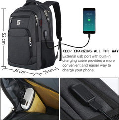 Laptop Backpack with USB Charging&Headphone Port,Anti-Theft Business Laptop Backpack with Breathable Padded Shoulder Strap, Water Resistant Computer Rucksack